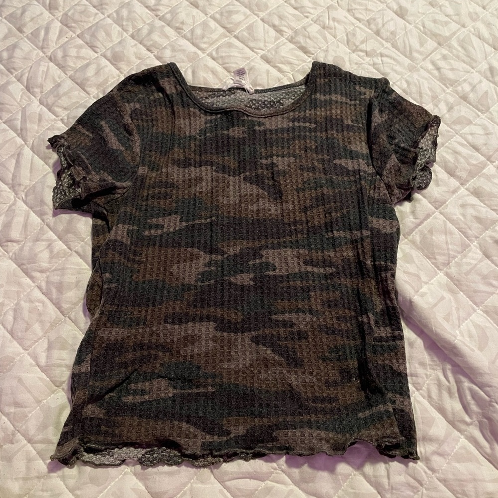 Camo ruffled top